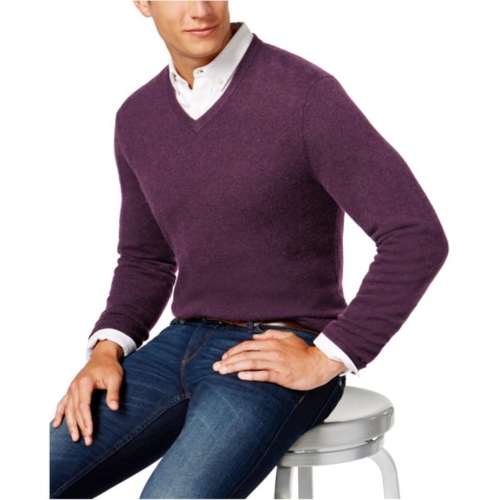 Club Room Mens Cashmere Knit Sweater, Purple, Large
